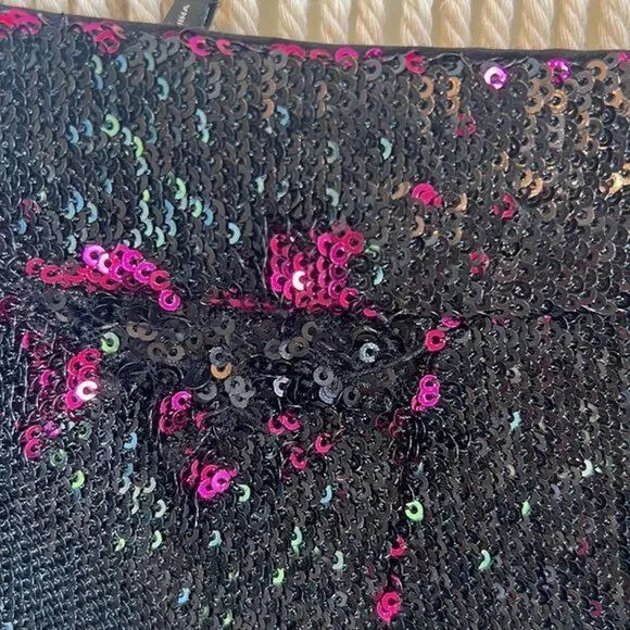 Badgley Mischka Plum Pink black Sequin party Pants Size 2 straight 80's disco - Picture 6 of 6
